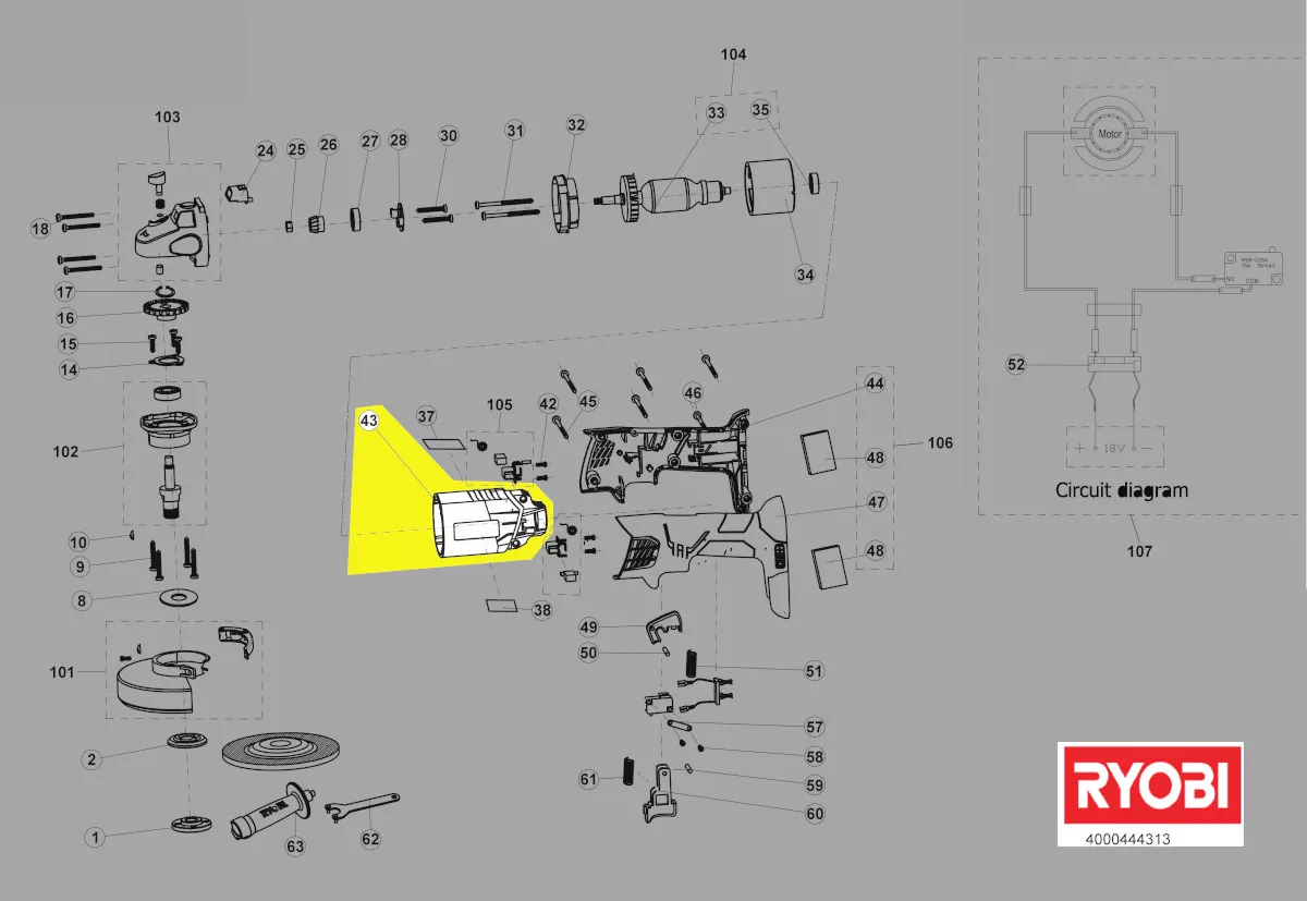 boîtier moteur réf. 5131037449 Ryobi